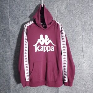 Kappa Hoodie Womens XL Burgundy Big Logo Tape Sleeve Sweatshirt Red Sports